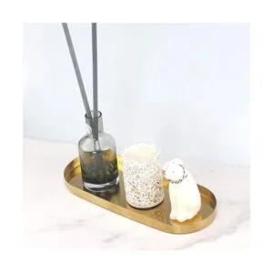 FREELOVE Bandeja decorativa de metal dorado con espejo_3