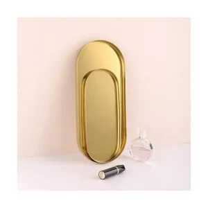 FREELOVE Bandeja decorativa de metal dorado con espejo_6
