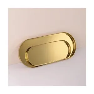 FREELOVE Bandeja decorativa de metal dorado con espejo_7