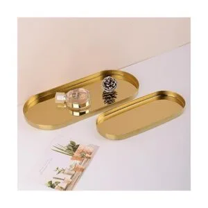 FREELOVE Bandeja decorativa de metal dorado con espejo_5