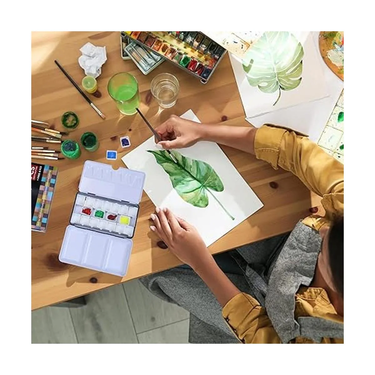 DUGATO Paleta de acuarela vacía con tapa paleta plegable_7