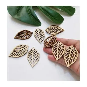 30 pendientes en blanco con corte de hoja de madera_6