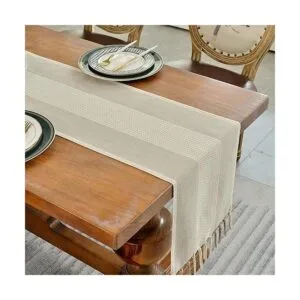 Wracra Camino de mesa de lino camino de mesa de macramé_6