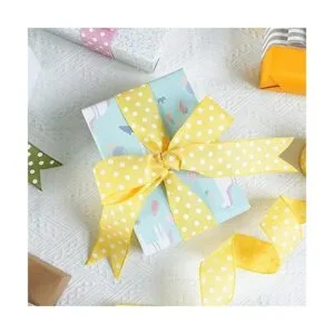 HUIHUANG Cinta de arpillera de lunares amarillos con borde_4