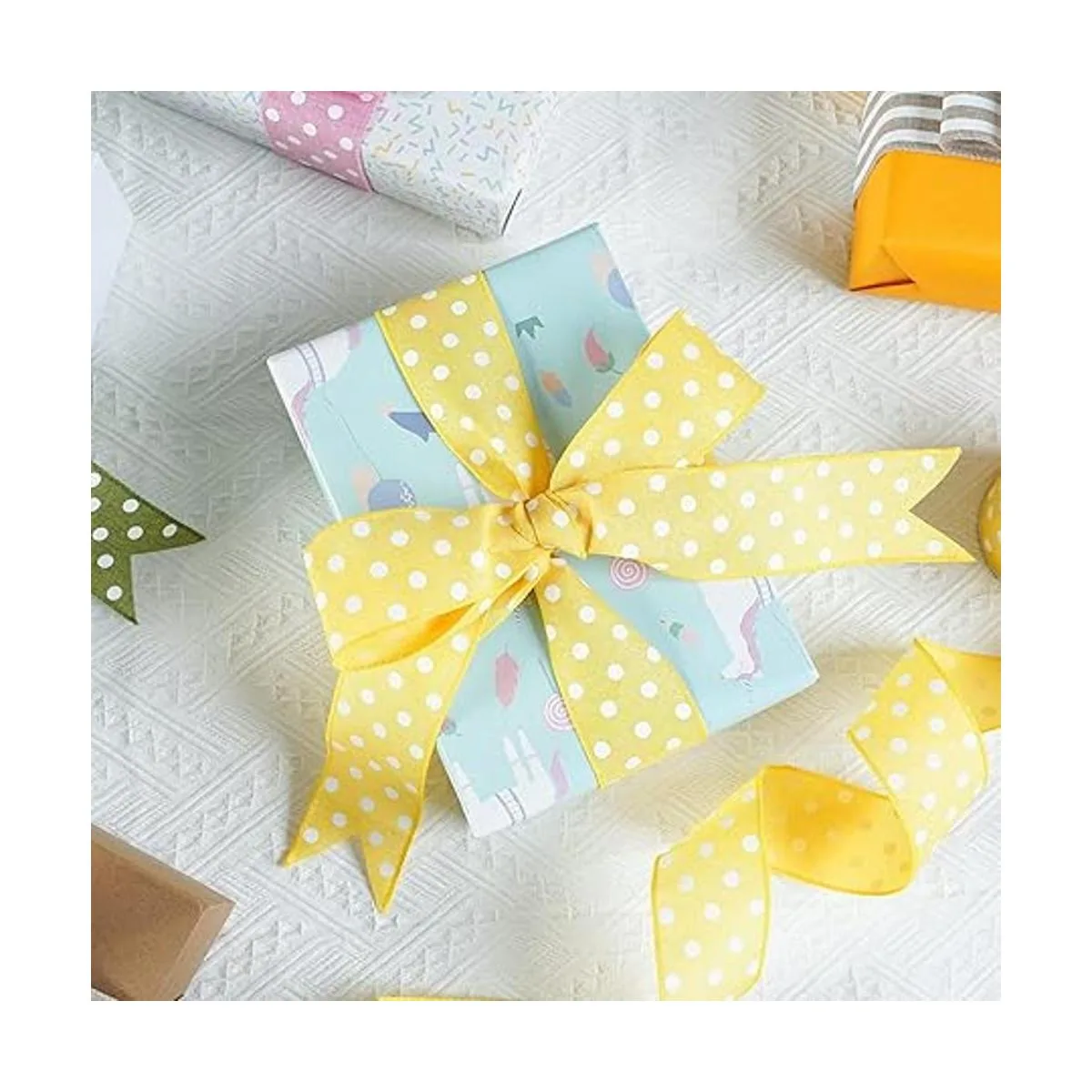 HUIHUANG Cinta de arpillera de lunares amarillos con borde_4