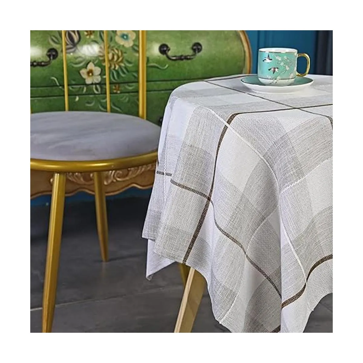 Mantel pequeño cuadrado rústico a cuadros beige y marrón_3