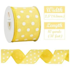 HUIHUANG Cinta de arpillera de lunares amarillos con borde_2