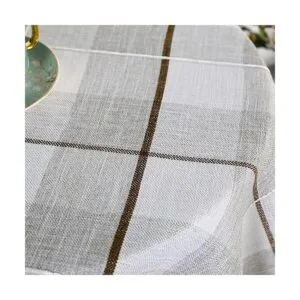 Mantel pequeño cuadrado rústico a cuadros beige y marrón_4