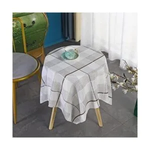 Mantel pequeño cuadrado rústico a cuadros beige y marrón_2