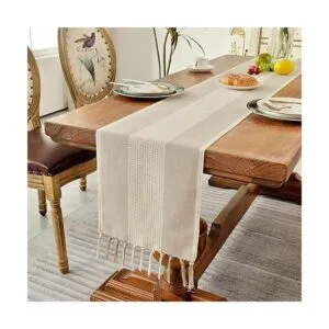 Wracra Camino de mesa de lino camino de mesa de macramé_5