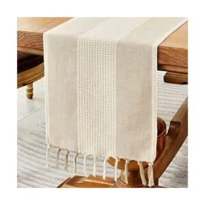 Wracra Camino de mesa de lino camino de mesa de macramé_1