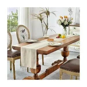 Wracra Camino de mesa de lino camino de mesa de macramé_7