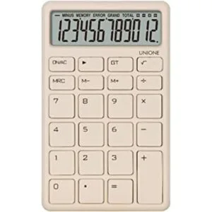 UNIONE Calculadora beige de bolsillo y escritorio con una_1