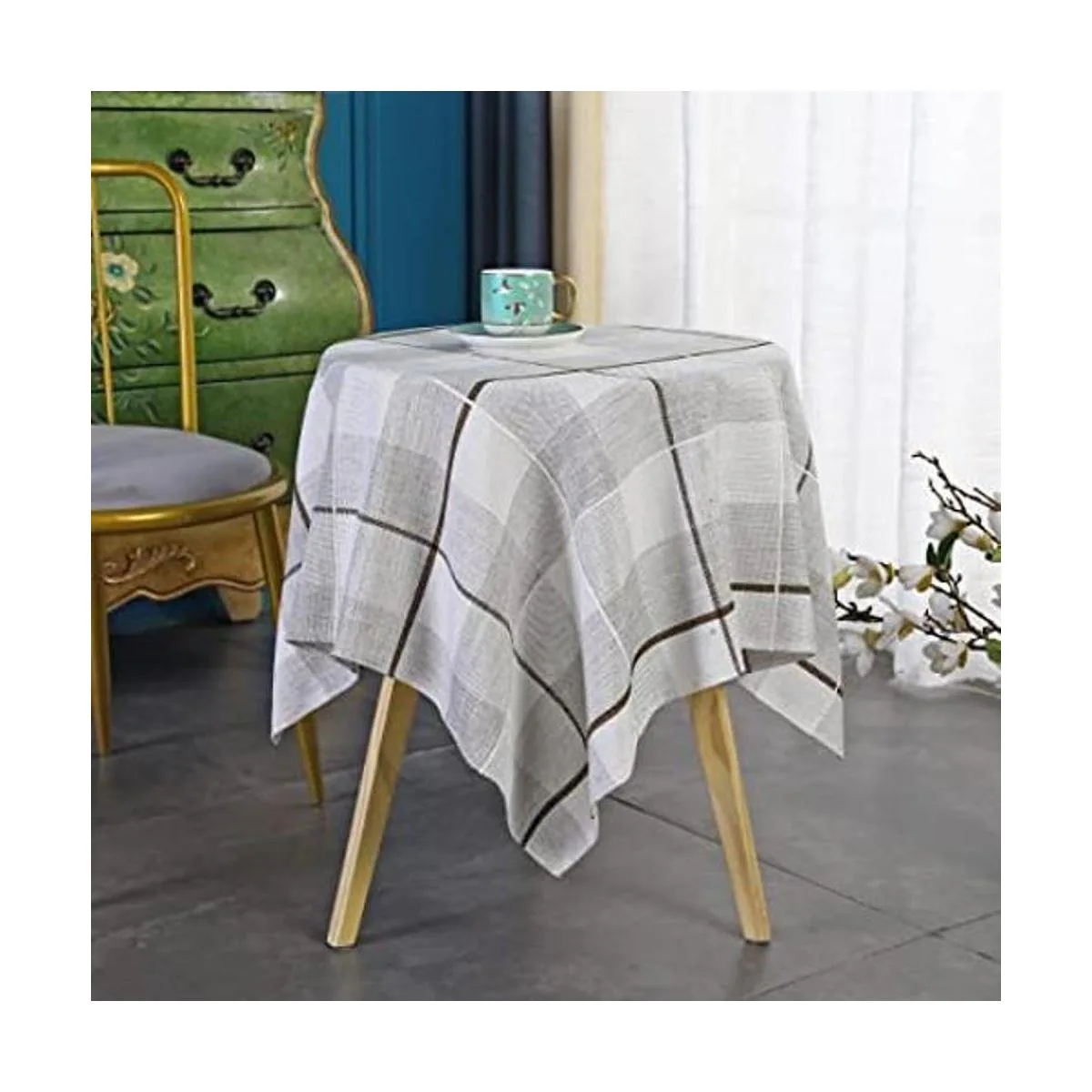 Mantel pequeño cuadrado rústico a cuadros beige y marrón_1