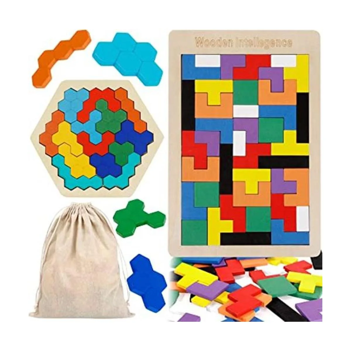 Paquete de 2 rompecabezas hexagonales de madera y_1