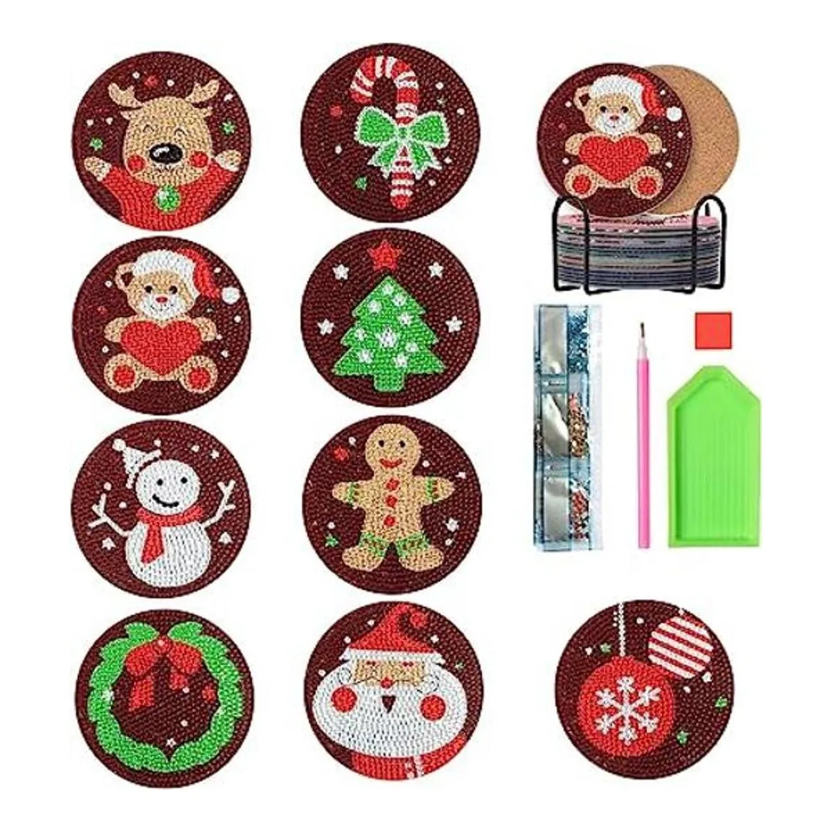 Juego de 9 posavasos de pintura de diamantes de Navidad_1