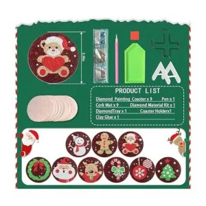 Juego de 9 posavasos de pintura de diamantes de Navidad_3