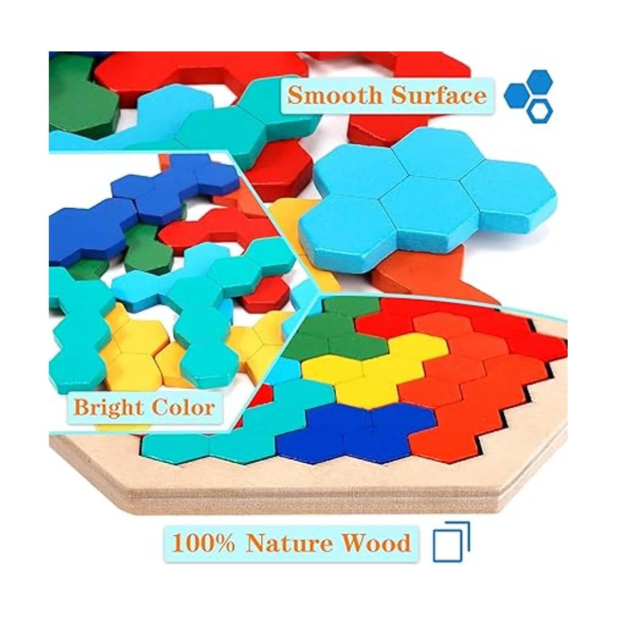Paquete de 2 rompecabezas hexagonales de madera y_4