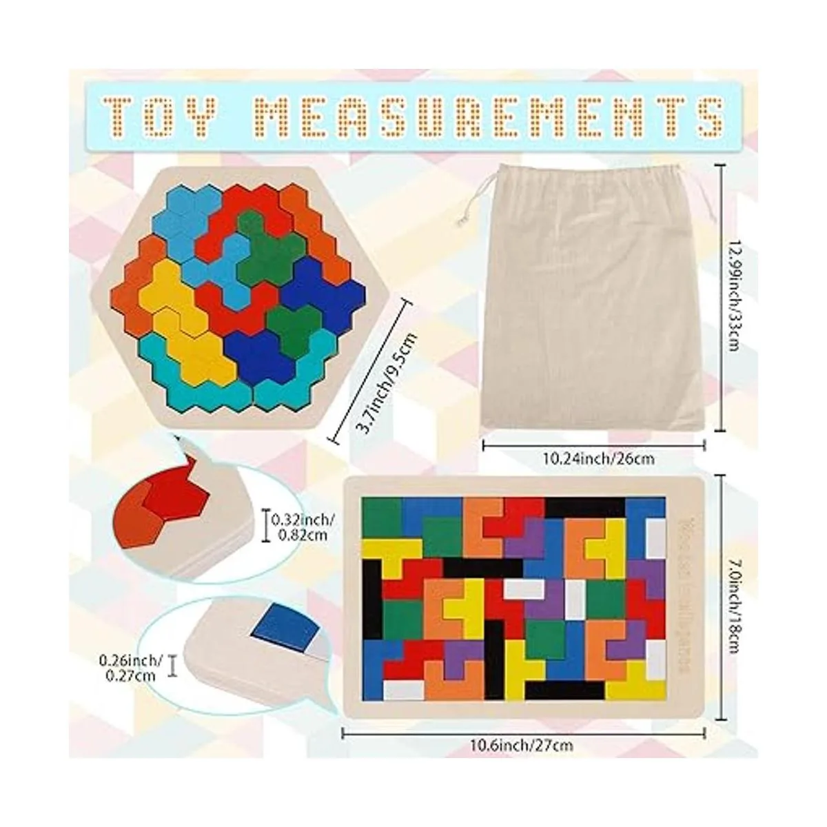 Paquete de 2 rompecabezas hexagonales de madera y_3