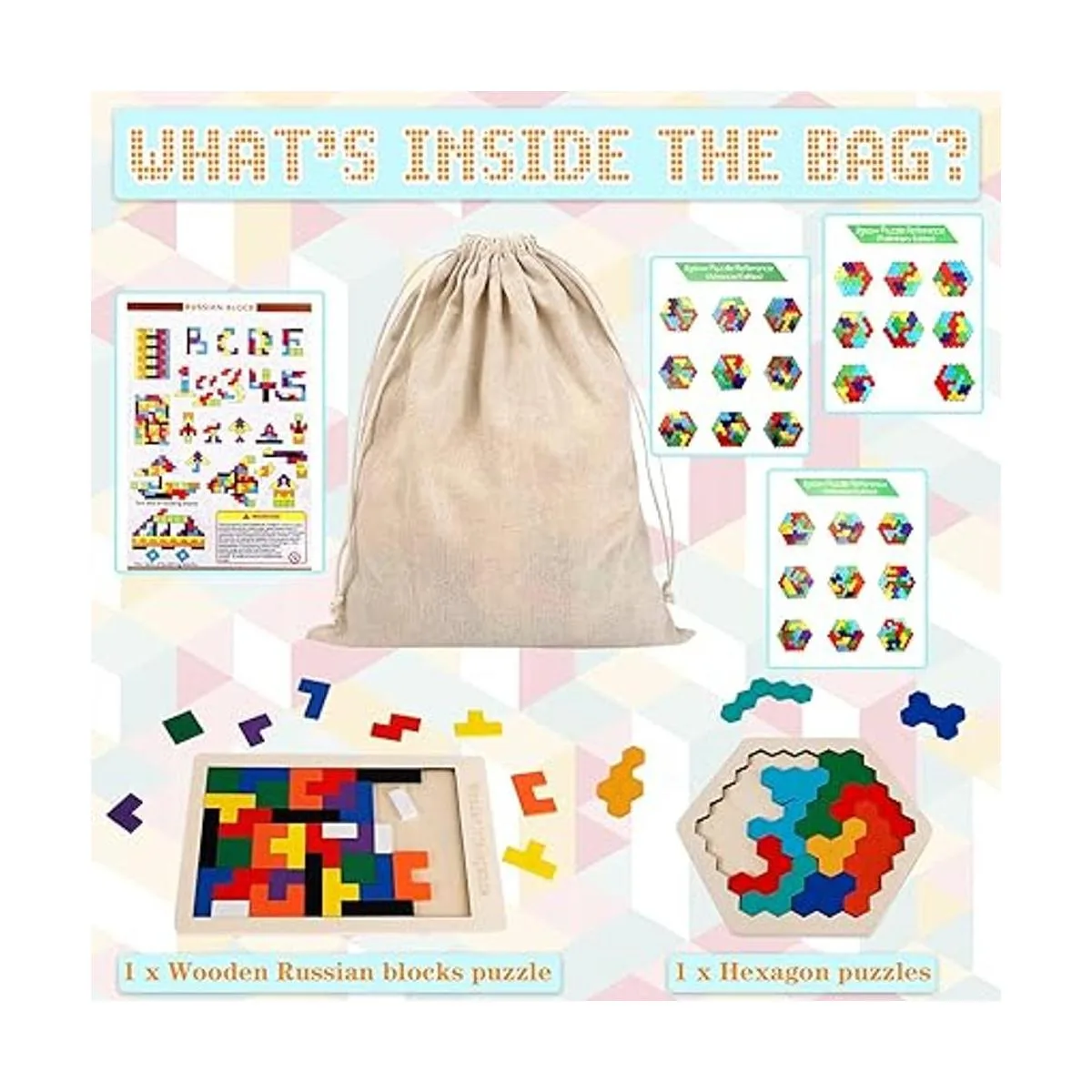 Paquete de 2 rompecabezas hexagonales de madera y_2