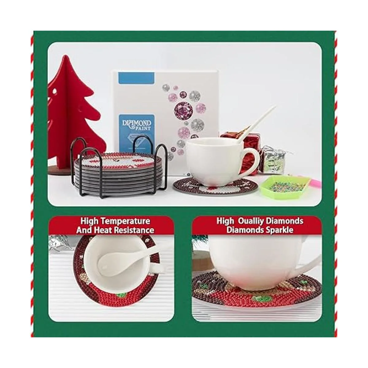 Juego de 9 posavasos de pintura de diamantes de Navidad_4