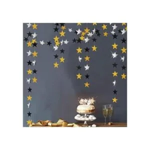 Kit de guirnalda de estrellas doradas y negras con_1