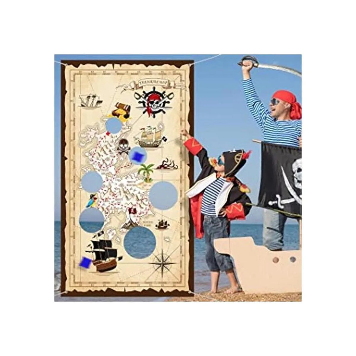 Juego de lanzamiento de puf pirata para niños pancarta_1