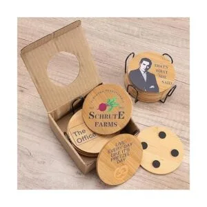 The Office Juego de 6 posavasos de madera de bambú con_4