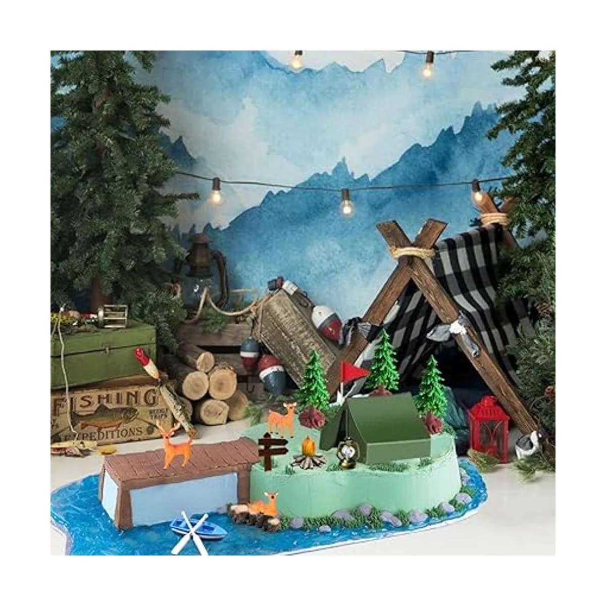Juego de 15 decoraciones para tartas de camping_3