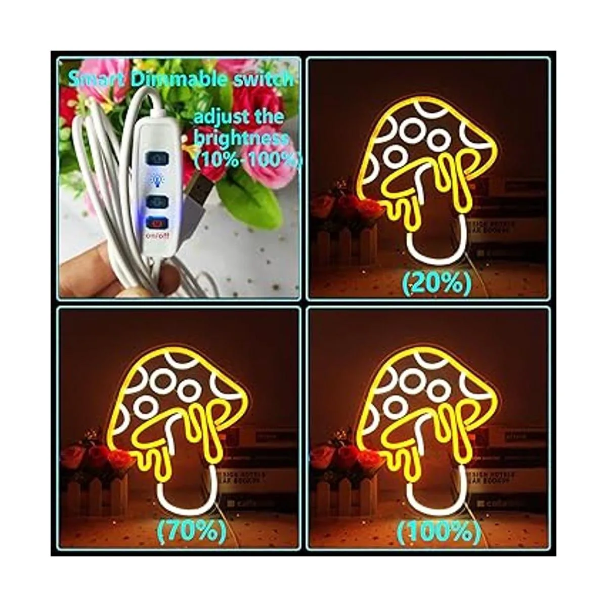 Letrero de neón de hongos regulable luz de neón LED con_4