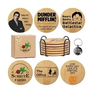 The Office Juego de 6 posavasos de madera de bambú con_1