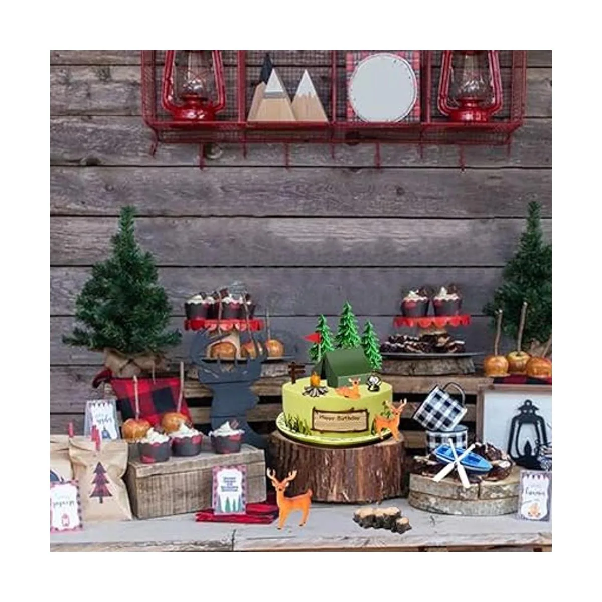 Juego de 15 decoraciones para tartas de camping_5