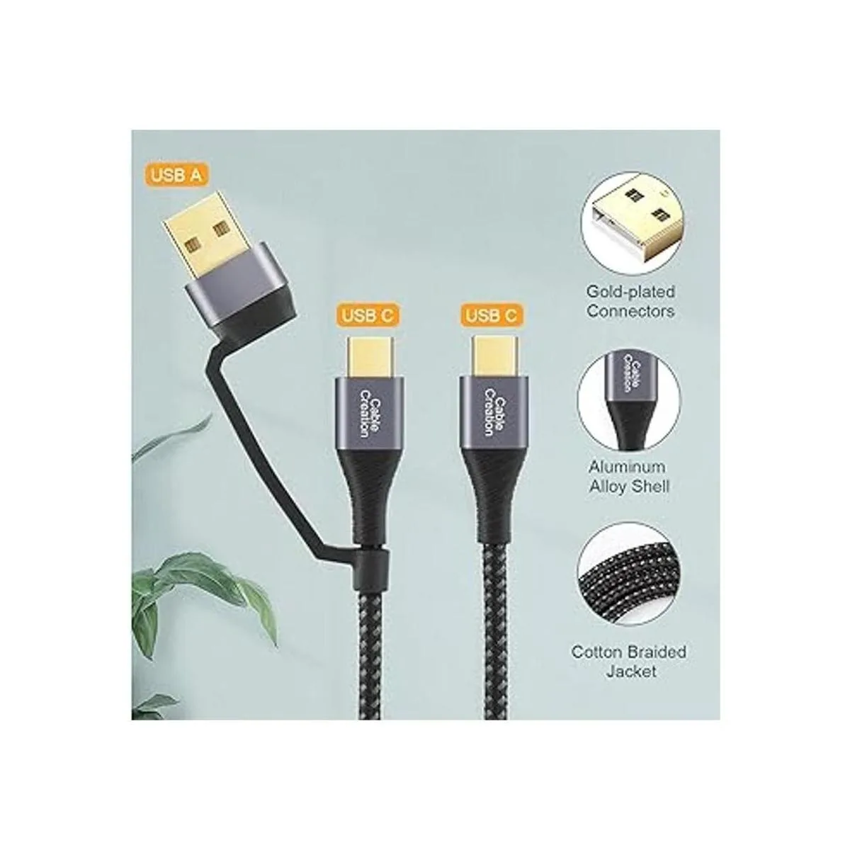 CableCreation Cable USB a USB C de 4 pies 60 W 2 en 1_2