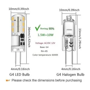 Bombilla LED G4 tipo JC de base bipin de 1.5 W CACC 12 V_2