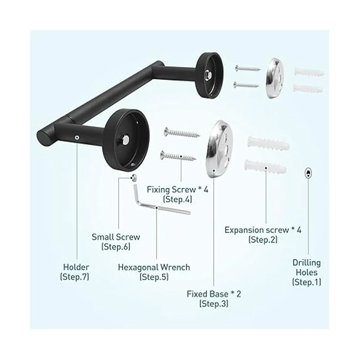 POKIM Soporte de papel higiénico negro Mango de tejido_6