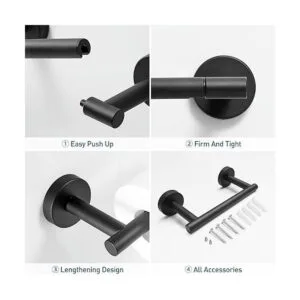 POKIM Soporte de papel higiénico negro Mango de tejido_4