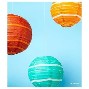 Blast Off Birthday Planet Faroles de papel colores_2