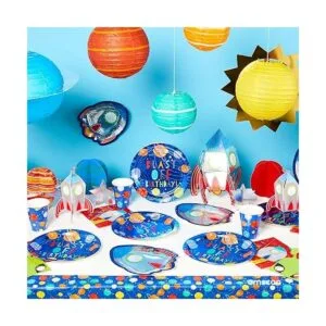 Blast Off Birthday Planet Faroles de papel colores_3