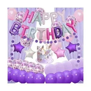 Decoraciones de cumpleaños rosas y moradas suministros de_1