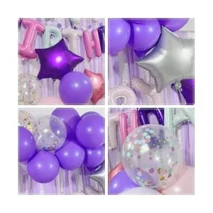 Decoraciones de cumpleaños rosas y moradas suministros de_3