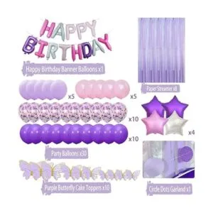 Decoraciones de cumpleaños rosas y moradas suministros de_4