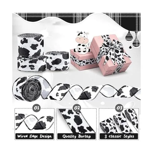 Cinta con alambre con estampado de vaca 3 rollos de cinta_2