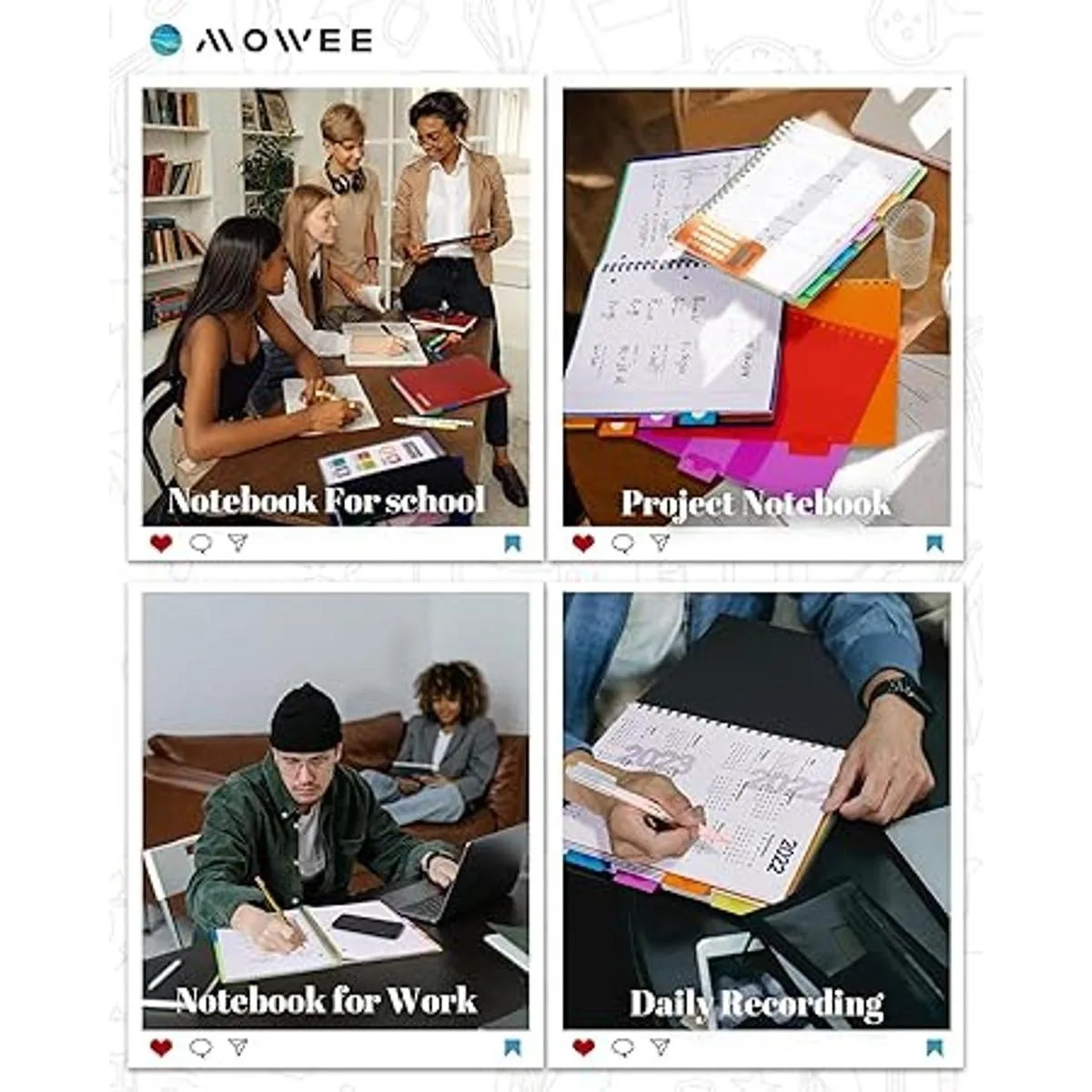 MOWEE Cuaderno en espiral cuaderno de 5 materias_3