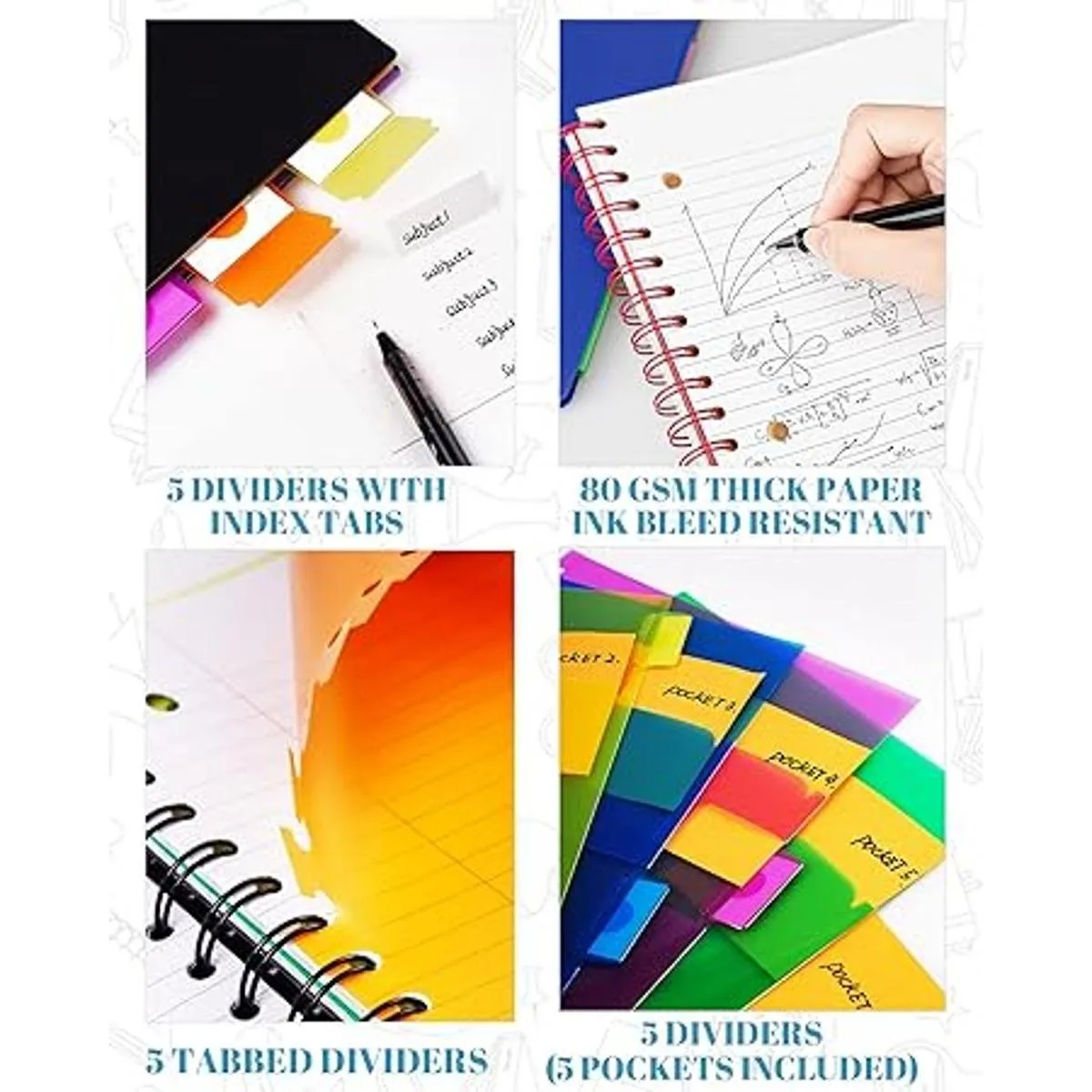 MOWEE Cuaderno en espiral cuaderno de 5 materias_2