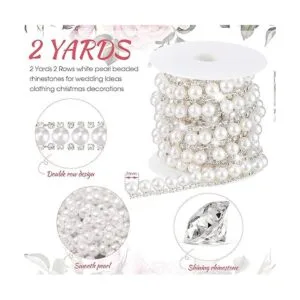 Cadena de diamantes de imitación de 2 yardas con perlas y_2