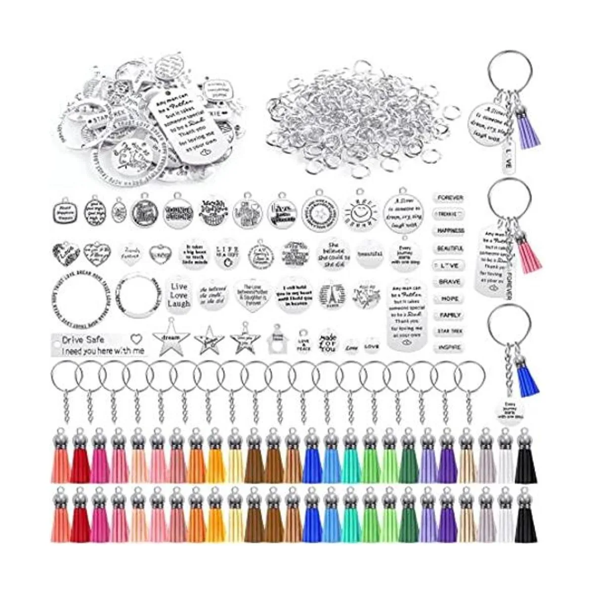 Juego de 350 llaveros motivacionales con 50 dijes de_1