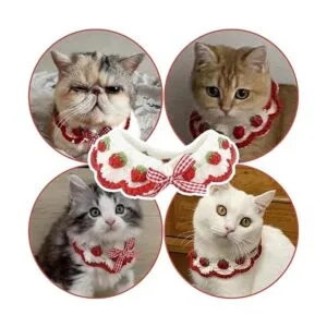 Collar de gato con bonito lazo y patrón de fresa cómodo_3