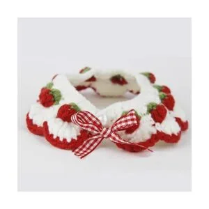 Collar de gato con bonito lazo y patrón de fresa cómodo_5