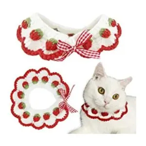 Collar de gato con bonito lazo y patrón de fresa cómodo_1