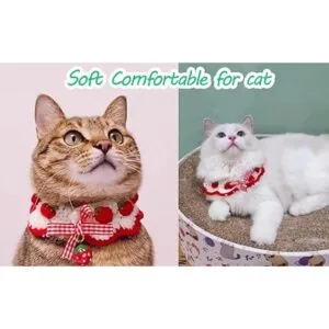 Collar de gato con bonito lazo y patrón de fresa cómodo_2
